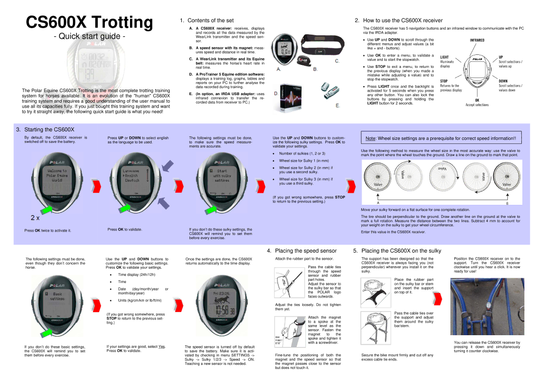 Polar quick start CS600X Trotting, Quick start guide 