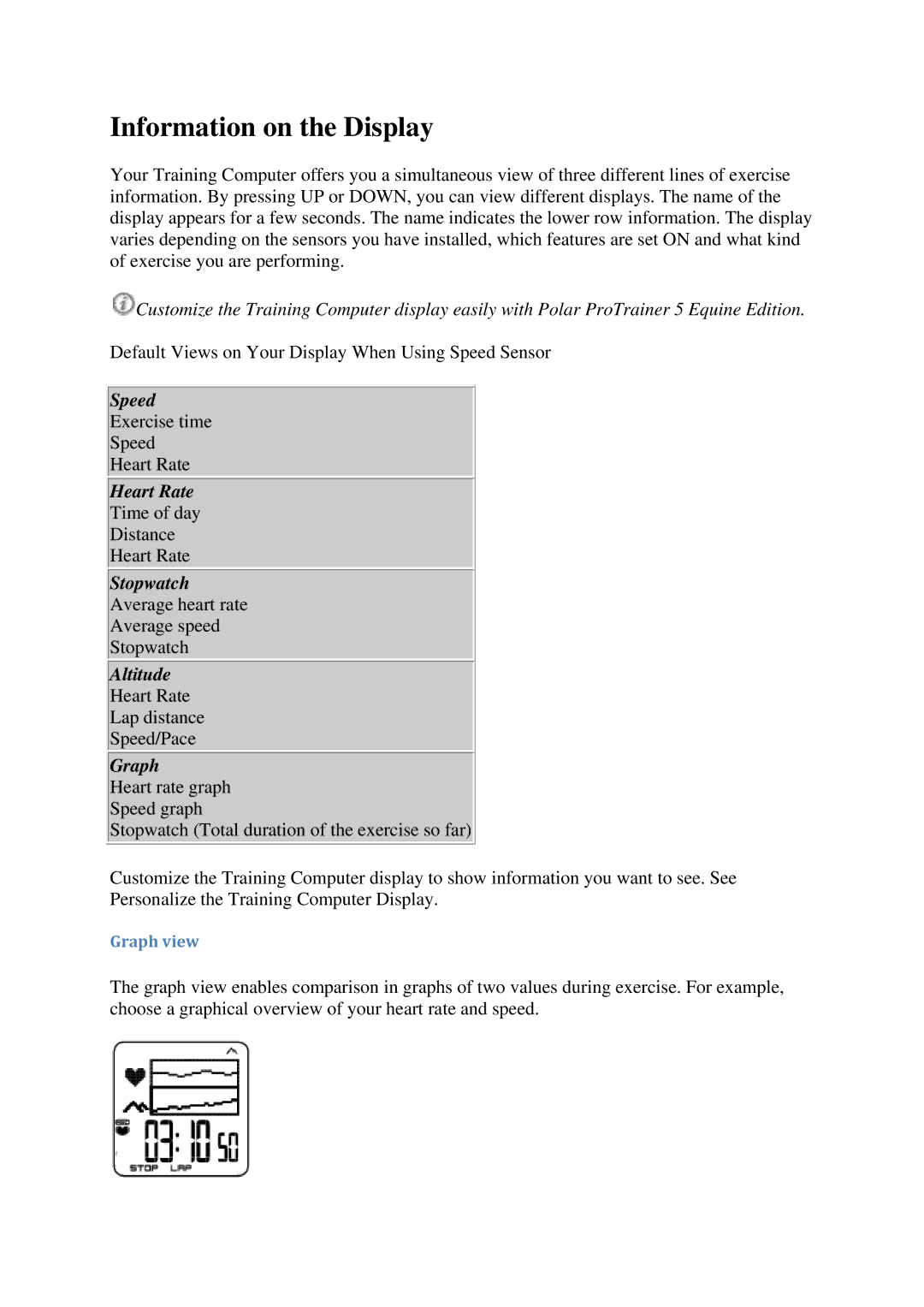 Polar CS600X user manual Information on the Display, Graph 