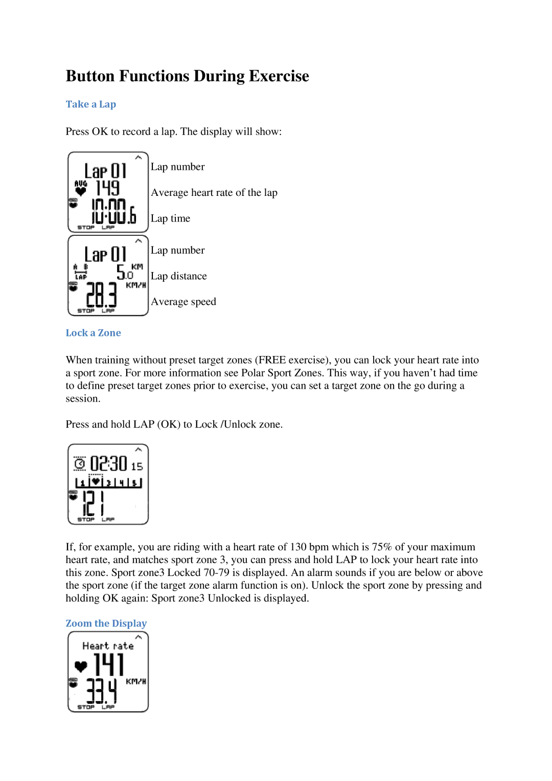 Polar CS600X user manual Button Functions During Exercise 