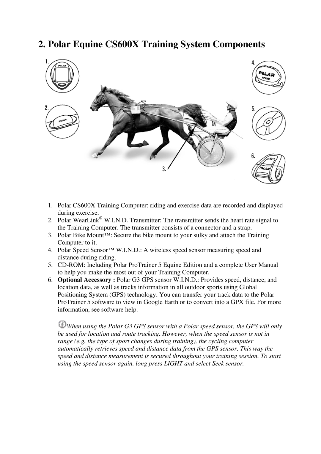 Polar user manual Polar Equine CS600X Training System Components 