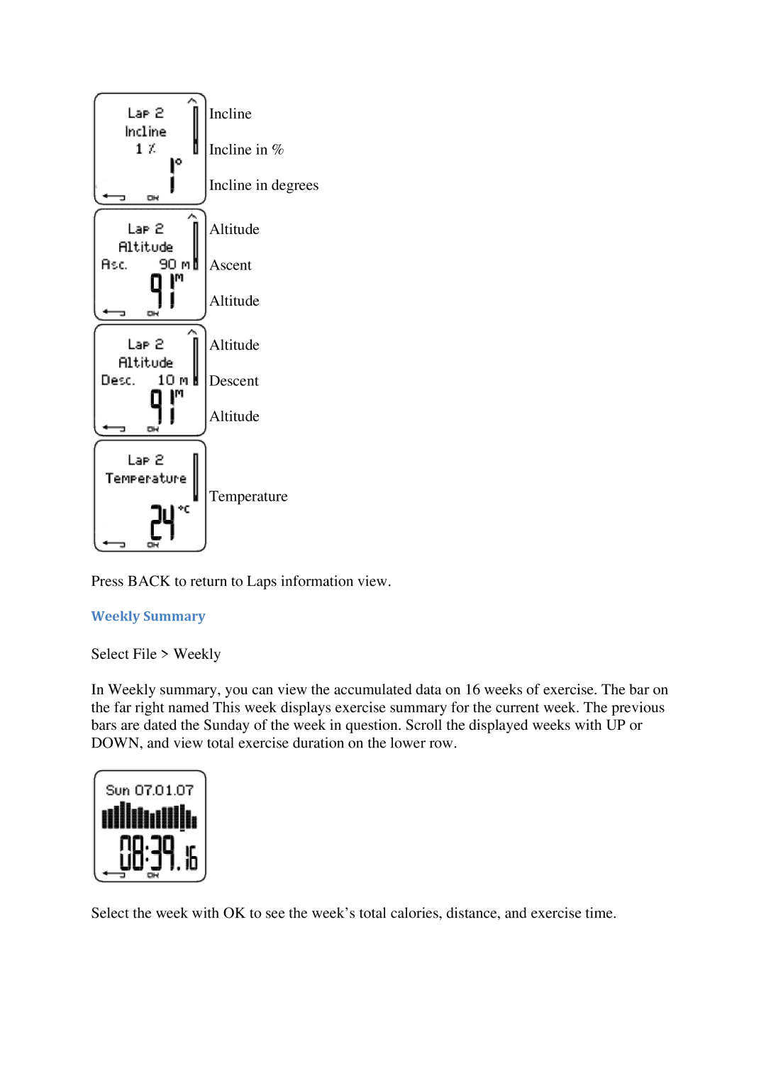 Polar CS600X user manual Weekly Summary 