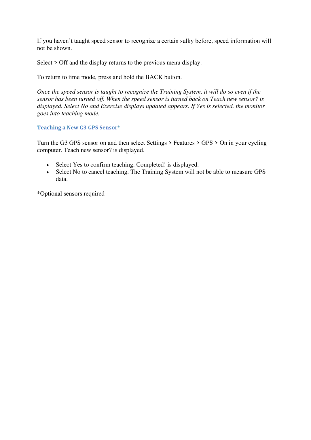 Polar CS600X user manual Teaching a New G3 GPS Sensor 