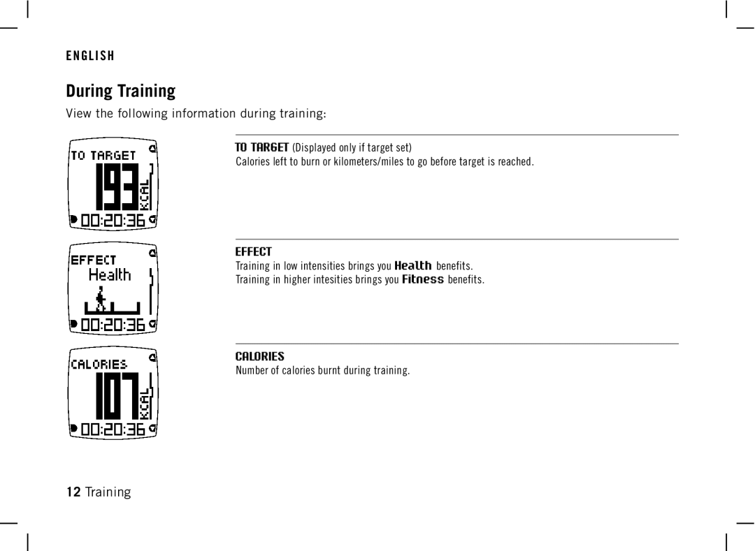 Polar DA20 manual During Training, View the following information during training 