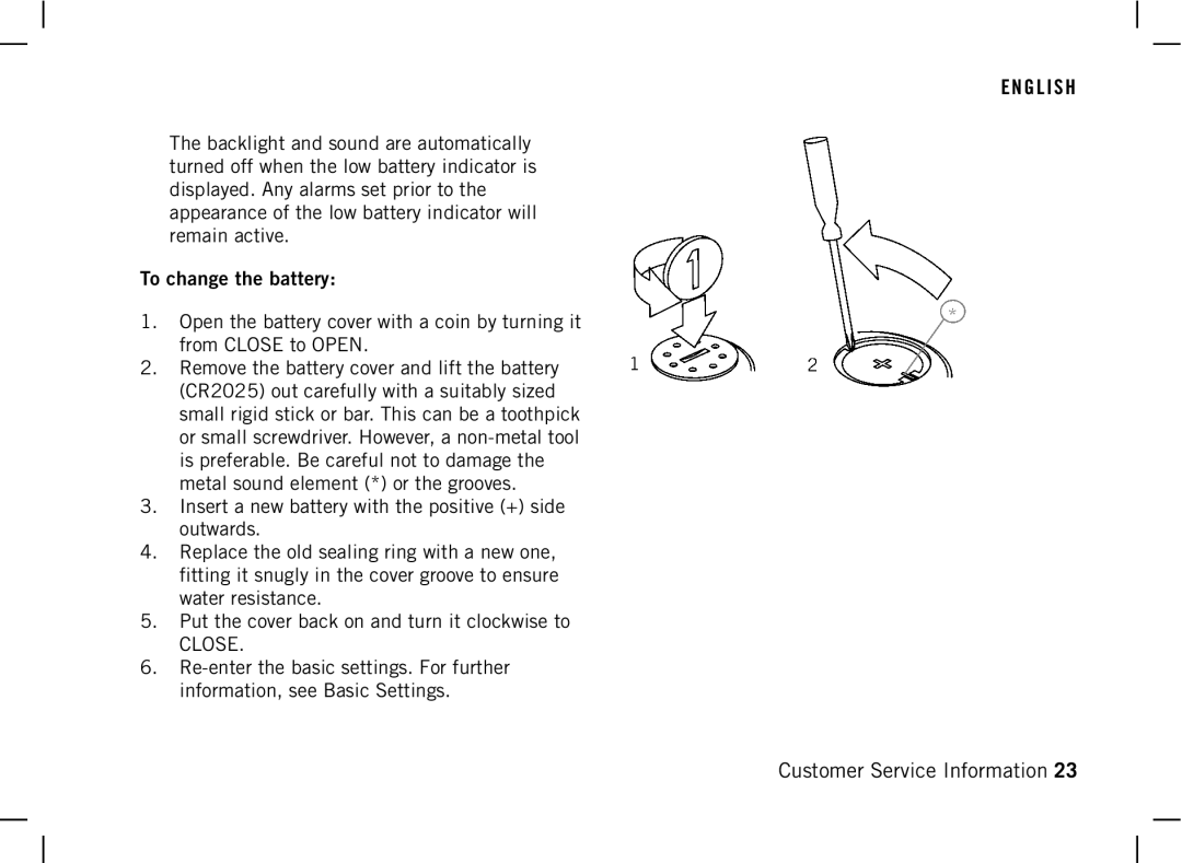 Polar DA20 manual To change the battery 