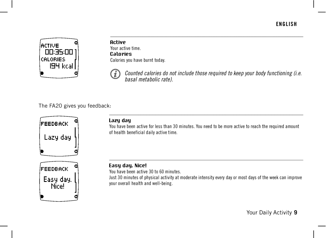 Polar DA20 manual FA20 gives you feedback 