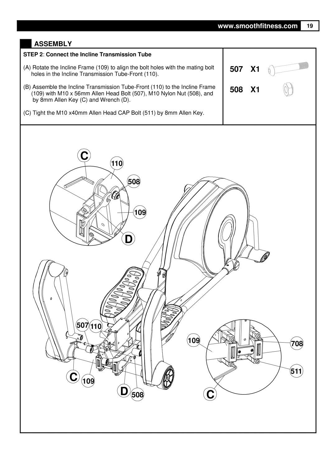 Polar DMT X1 user manual 507 508, Connect the Incline Transmission Tube 