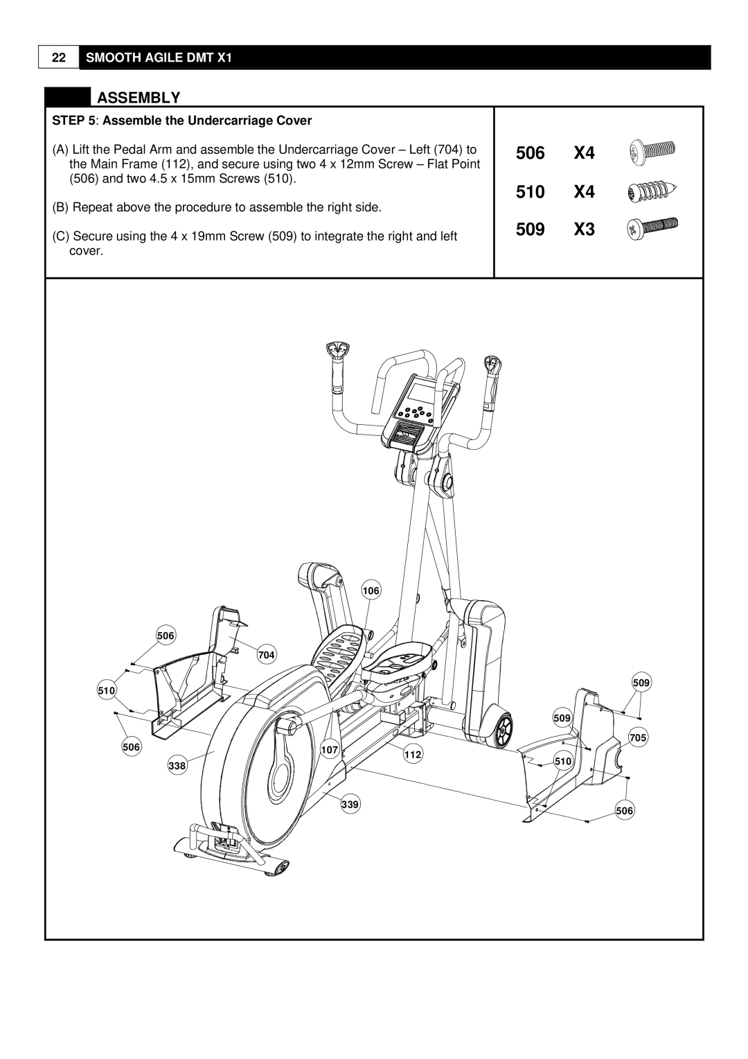 Polar DMT X1 user manual 506 510 509, Assemble the Undercarriage Cover 