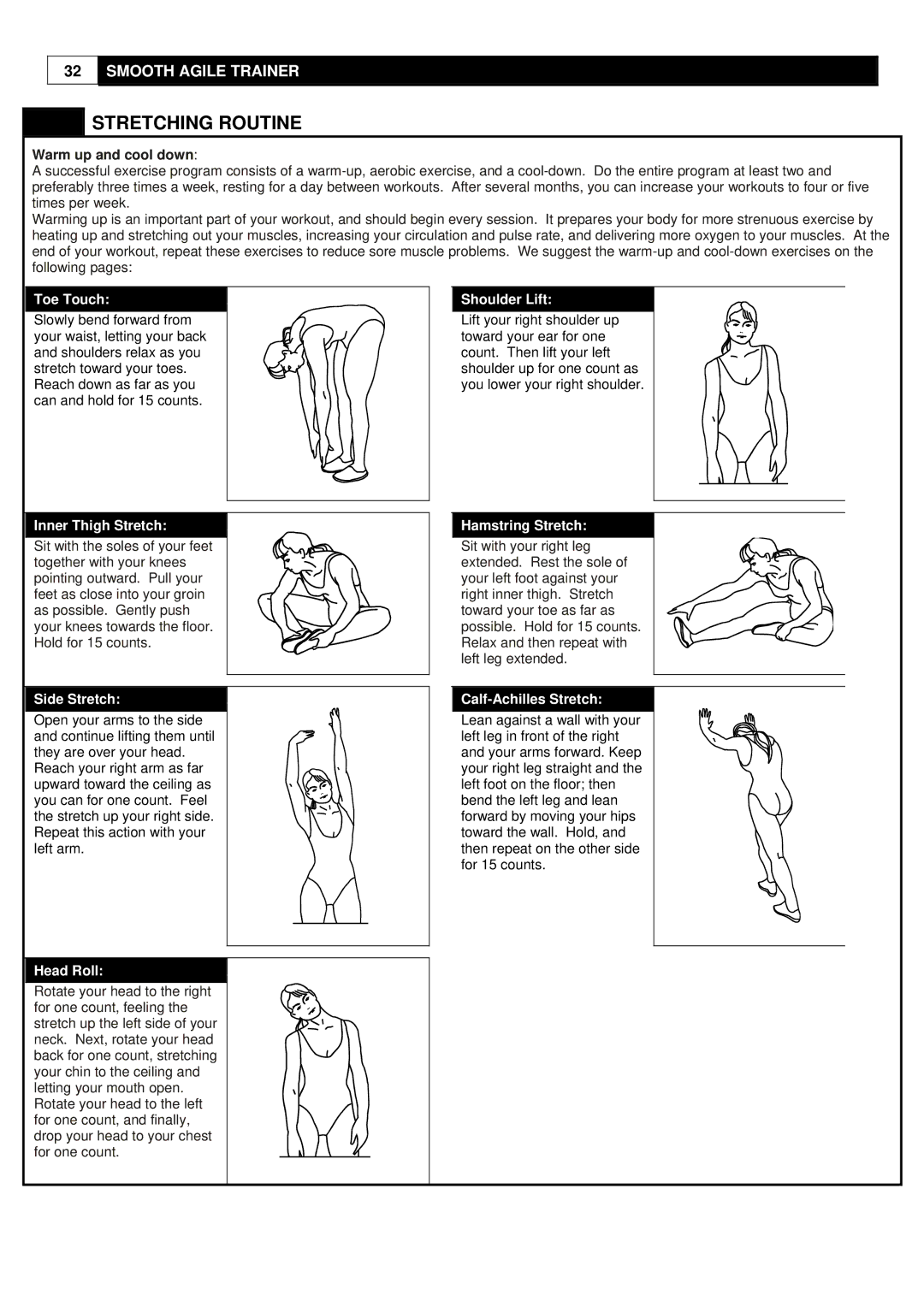 Polar DMT X1 user manual Stretching Routine, Warm up and cool down 