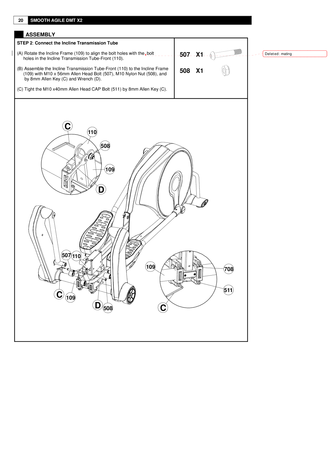 Polar DMT X2 user manual 507, 508, Connect the Incline Transmission Tube 