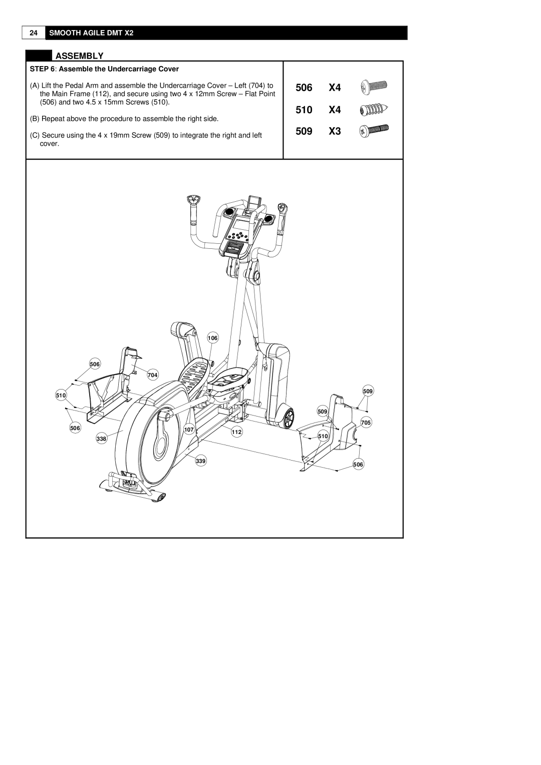 Polar DMT X2 user manual 506 510 509, Assemble the Undercarriage Cover 