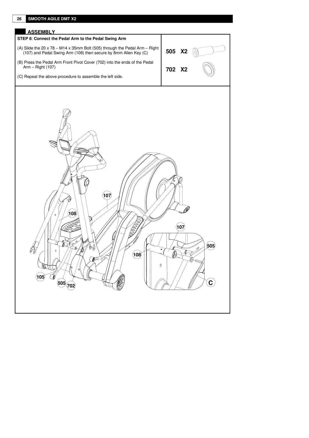 Polar DMT X2 user manual 505 702, Connect the Pedal Arm to the Pedal Swing Arm 