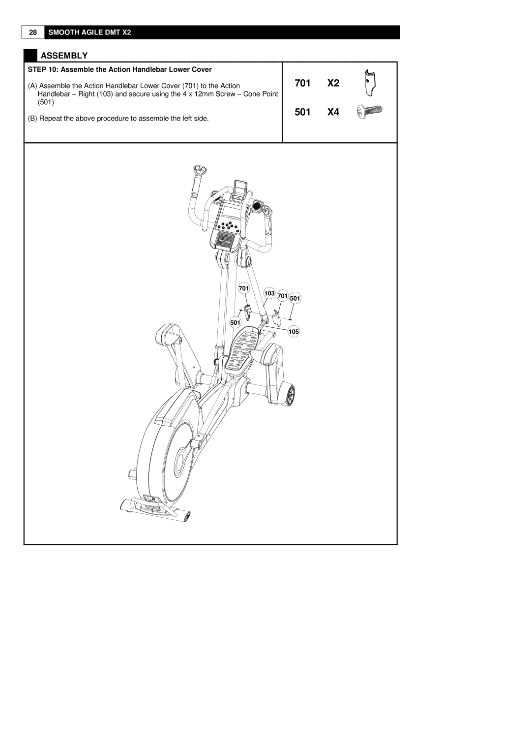 Polar DMT X2 user manual 701 501, Assemble the Action Handlebar Lower Cover 