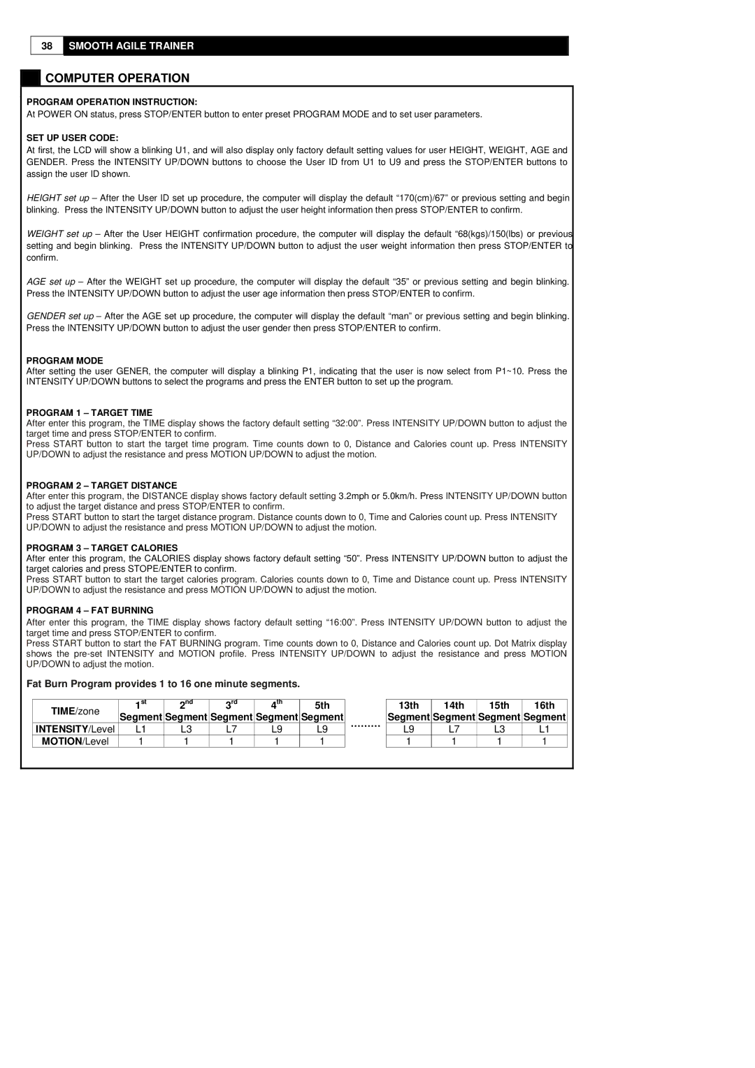 Polar DMT X2 user manual Intensity /Level, 13th 14th 15th 16th ……… 