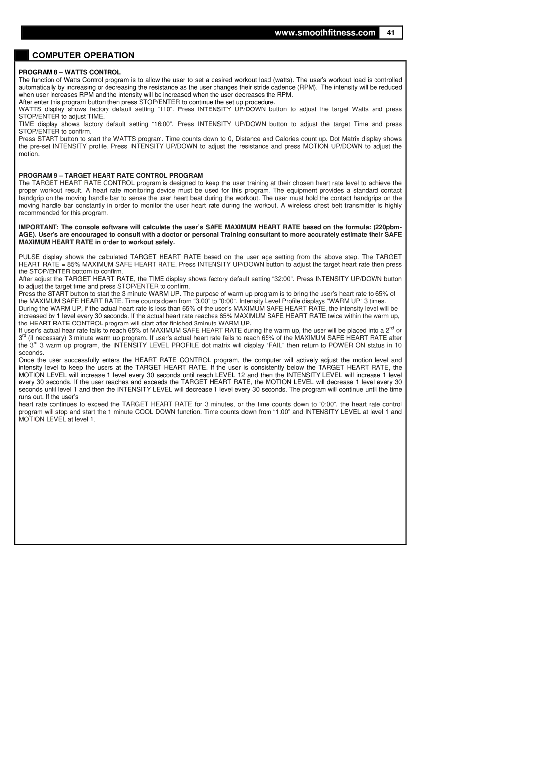 Polar DMT X2 user manual Program 8 Watts Control, Program 9 Target Heart Rate Control Program 