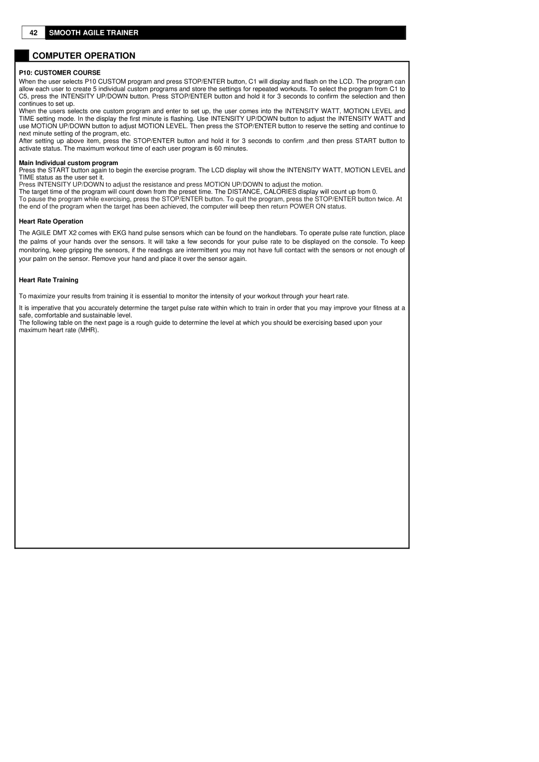 Polar DMT X2 user manual P10 Customer Course, Main Individual custom program 