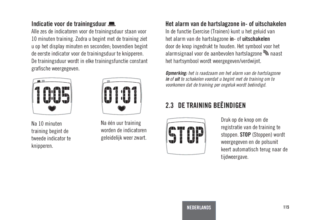 Polar ES3C, ES2C user manual DE Training Beëindigen, Indicatie voor de trainingsduur 