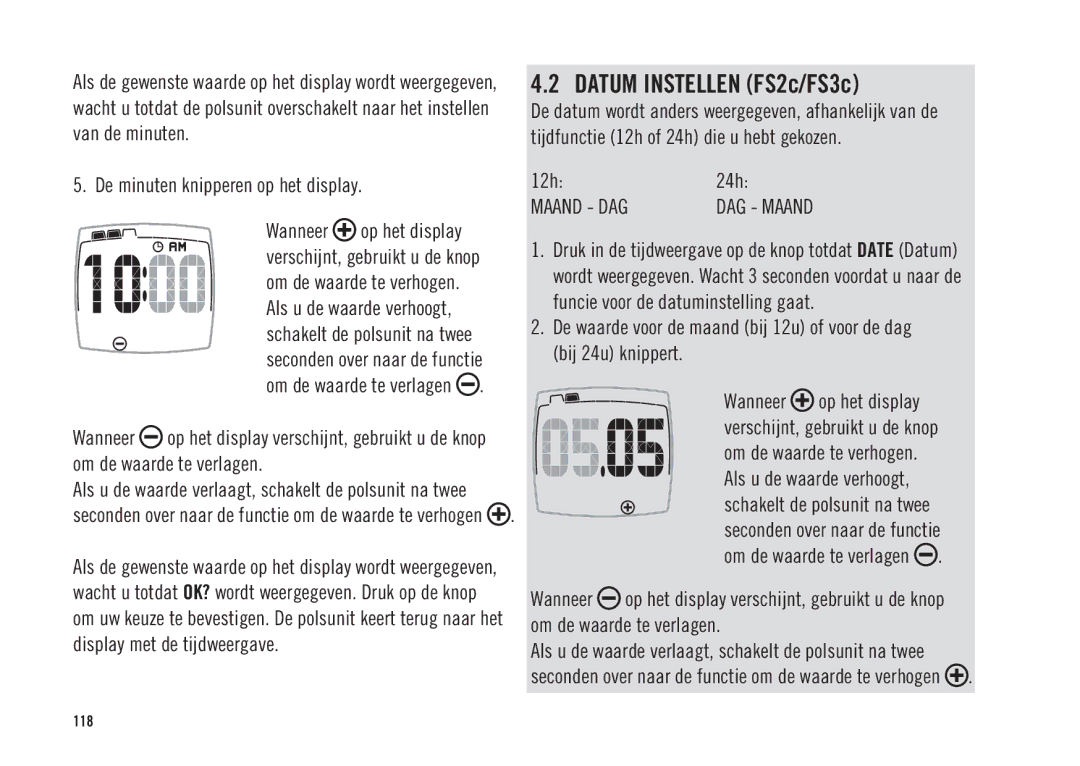 Polar ES2C, ES3C user manual De minuten knipperen op het display, 12h24h 