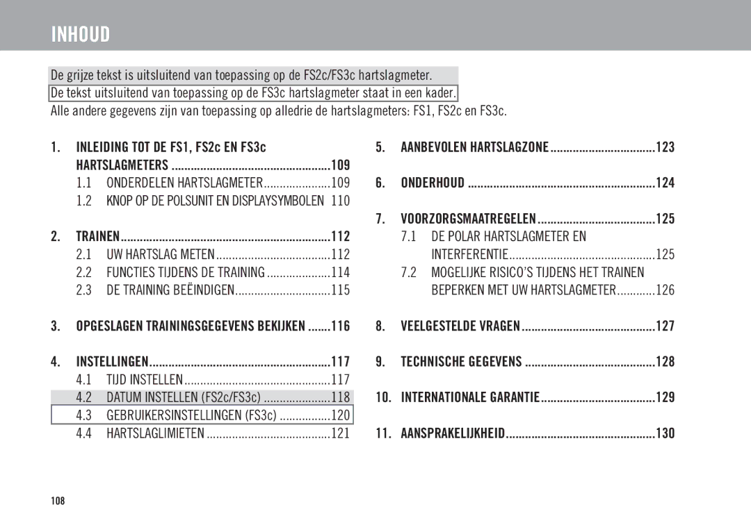 Polar ES2C, ES3C user manual Inhoud 