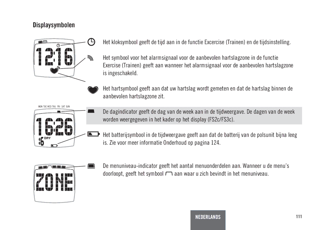 Polar ES3C, ES2C user manual Displaysymbolen 