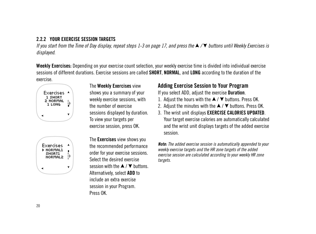 Polar F11 user manual Adding Exercise Session to Your Program, Your Exercise Session Targets, Press OK 