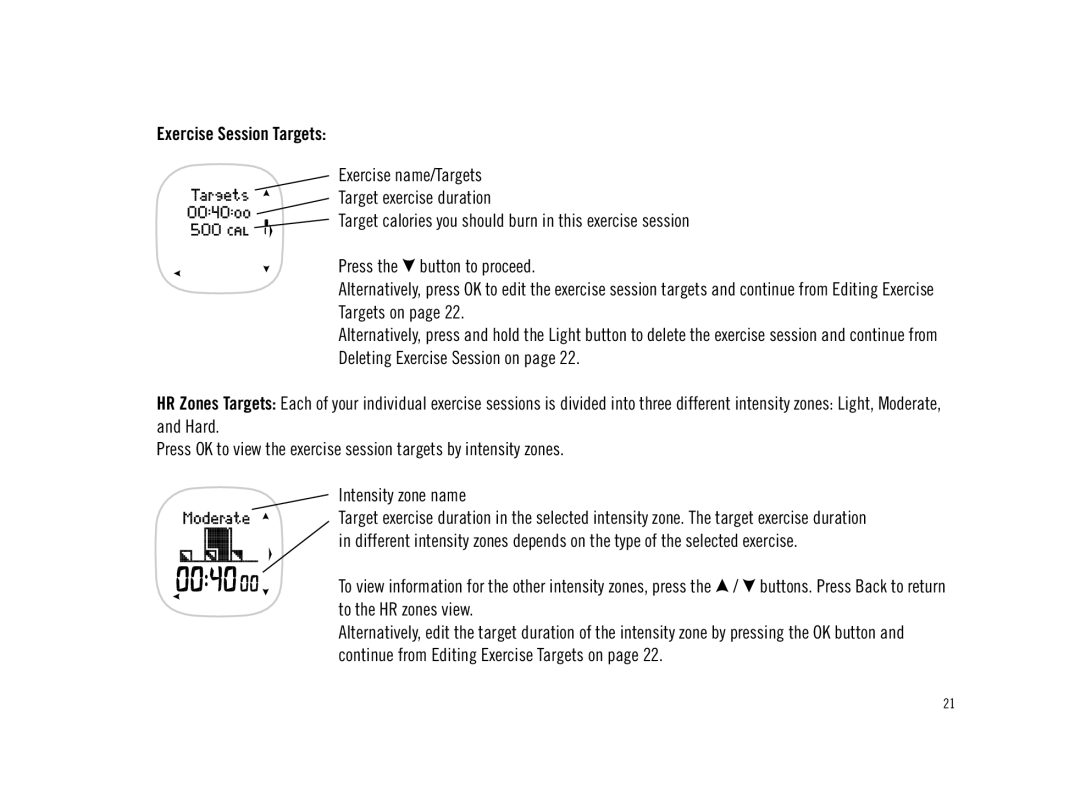 Polar F11 user manual Exercise Session Targets 