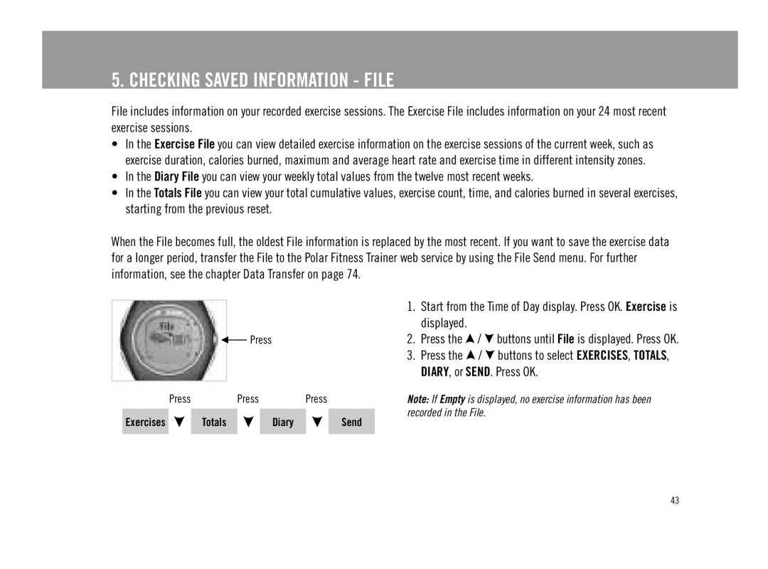 Polar F11 user manual Checking Saved Information File 