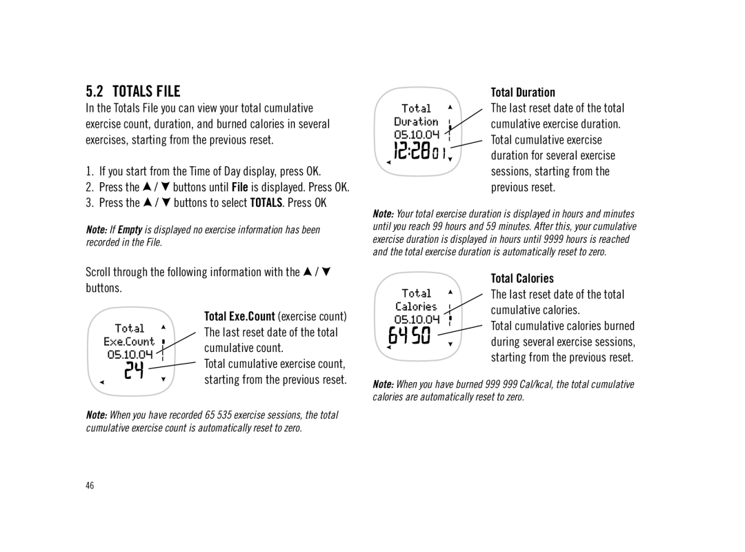 Polar F11 user manual Totals File, Total Duration, Total Calories 