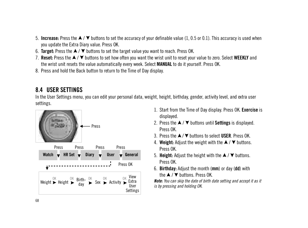 Polar F11 user manual User Settings 