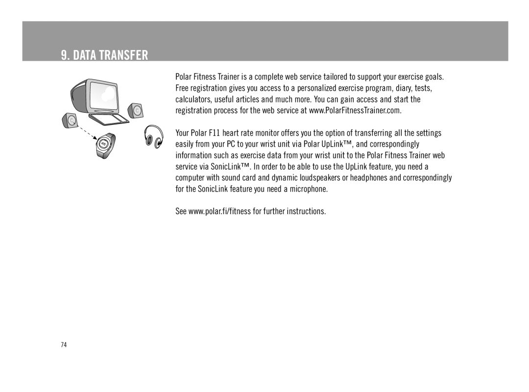 Polar F11 user manual Data Transfer 