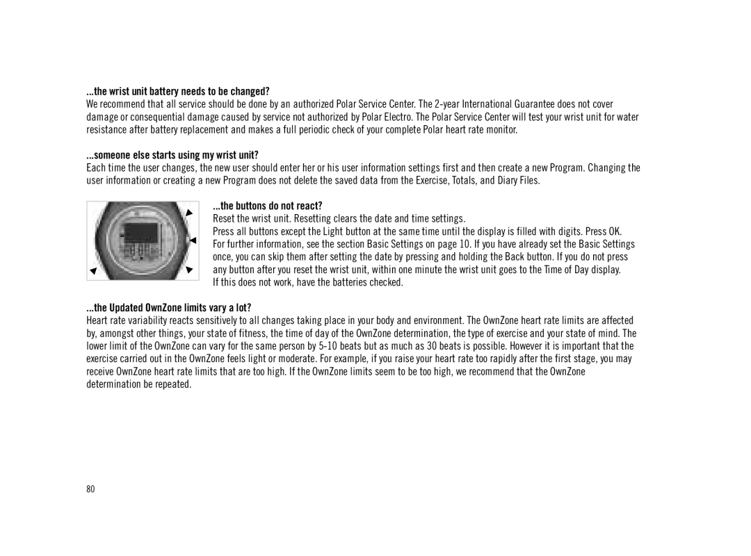 Polar F11 user manual Wrist unit battery needs to be changed? 