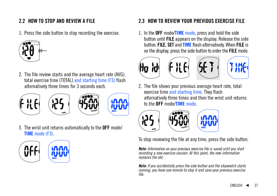 Polar F1, F2, F3 user manual HOW to Stop and Review a File 