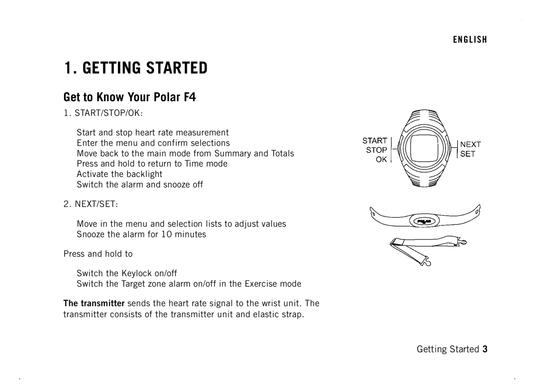 Polar manual Getting Started, Get to Know Your Polar F4 