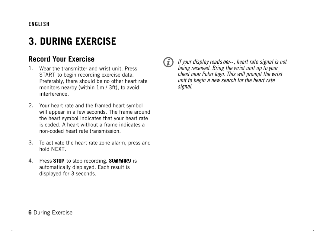 Polar F4 manual During Exercise, Record Your Exercise 