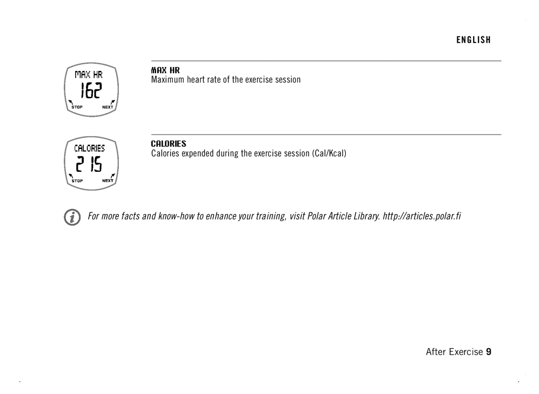 Polar F4 manual Maximum heart rate of the exercise session 