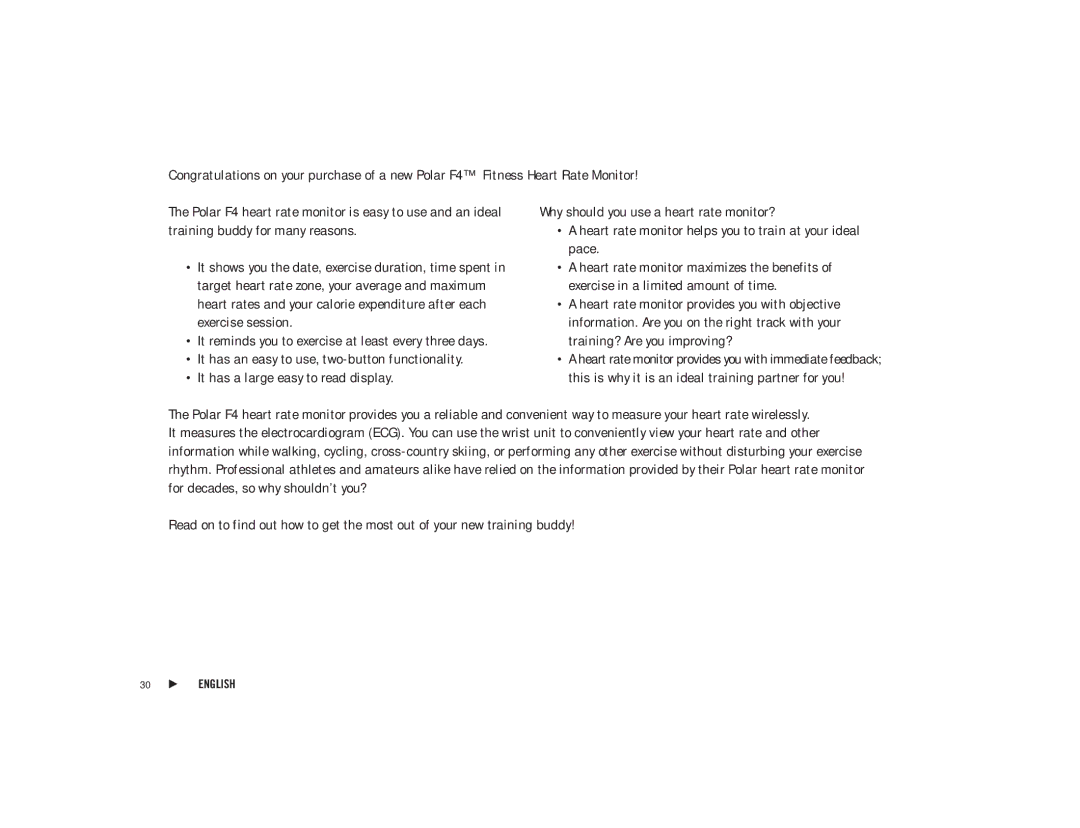 Polar F4TM user manual It has an easy to use, two-button functionality 