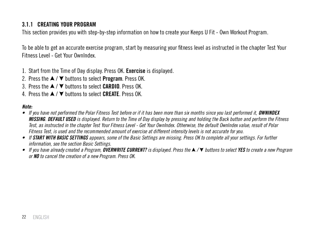 Polar F55 user manual Creating Your Program 