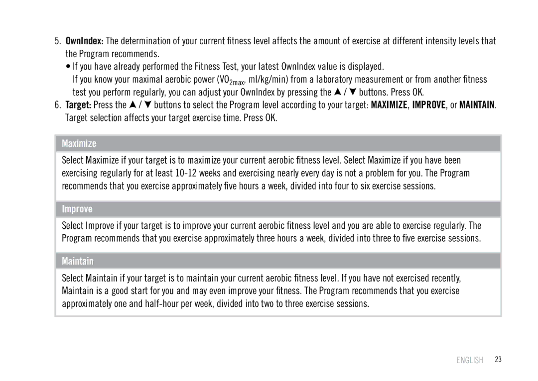 Polar F55 user manual Maximize 