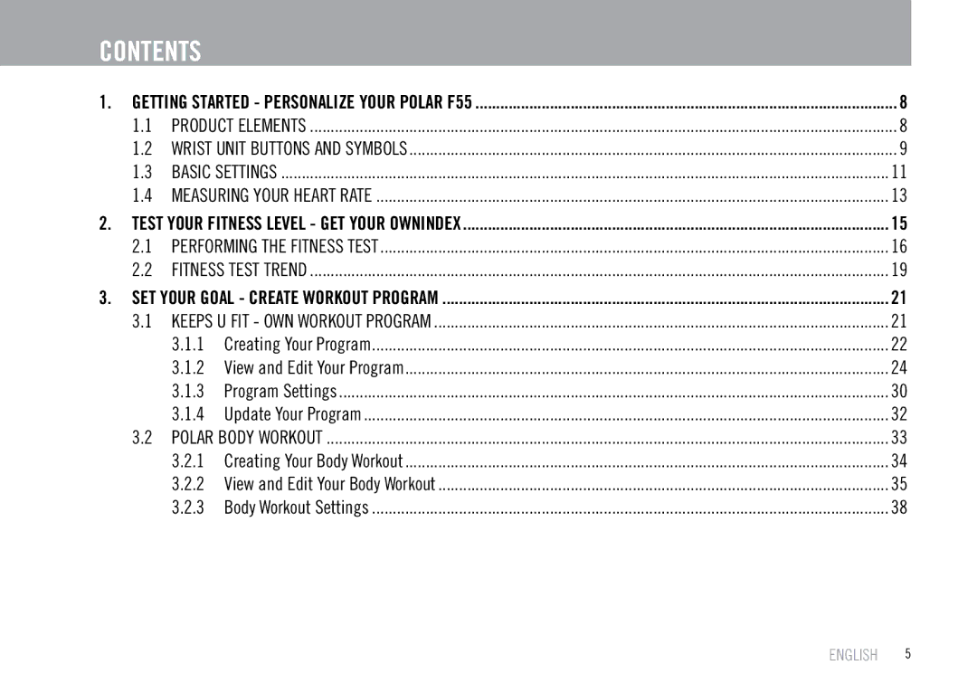 Polar F55 user manual Contents 