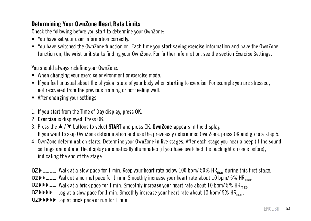 Polar F55 user manual Determining Your OwnZone Heart Rate Limits 