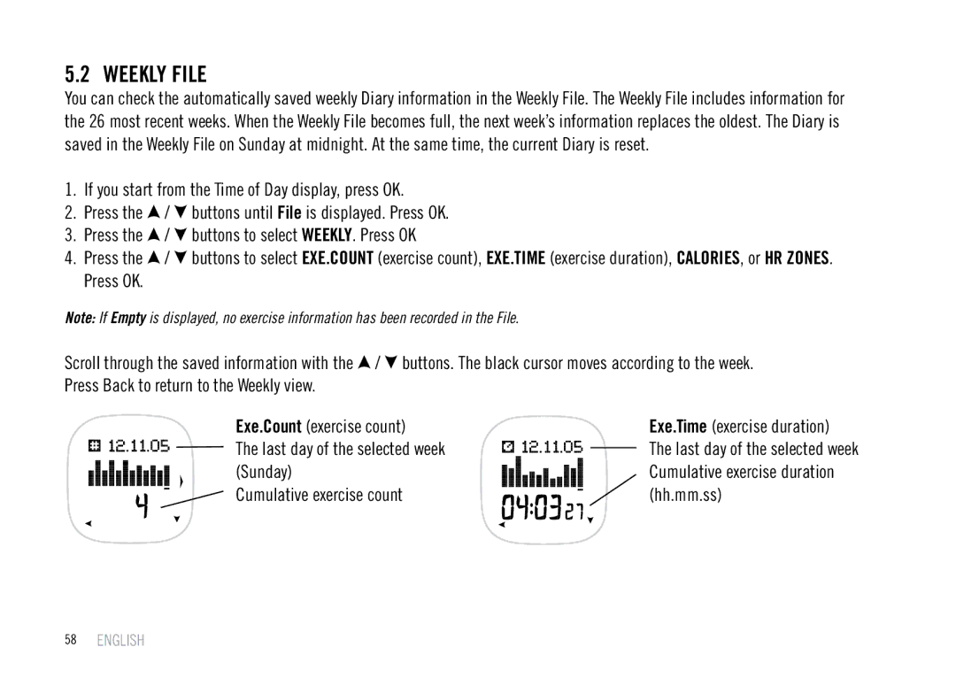 Polar F55 user manual Weekly File 