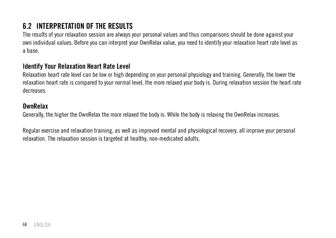 Polar F55 user manual Interpretation of the Results, Identify Your Relaxation Heart Rate Level, OwnRelax 