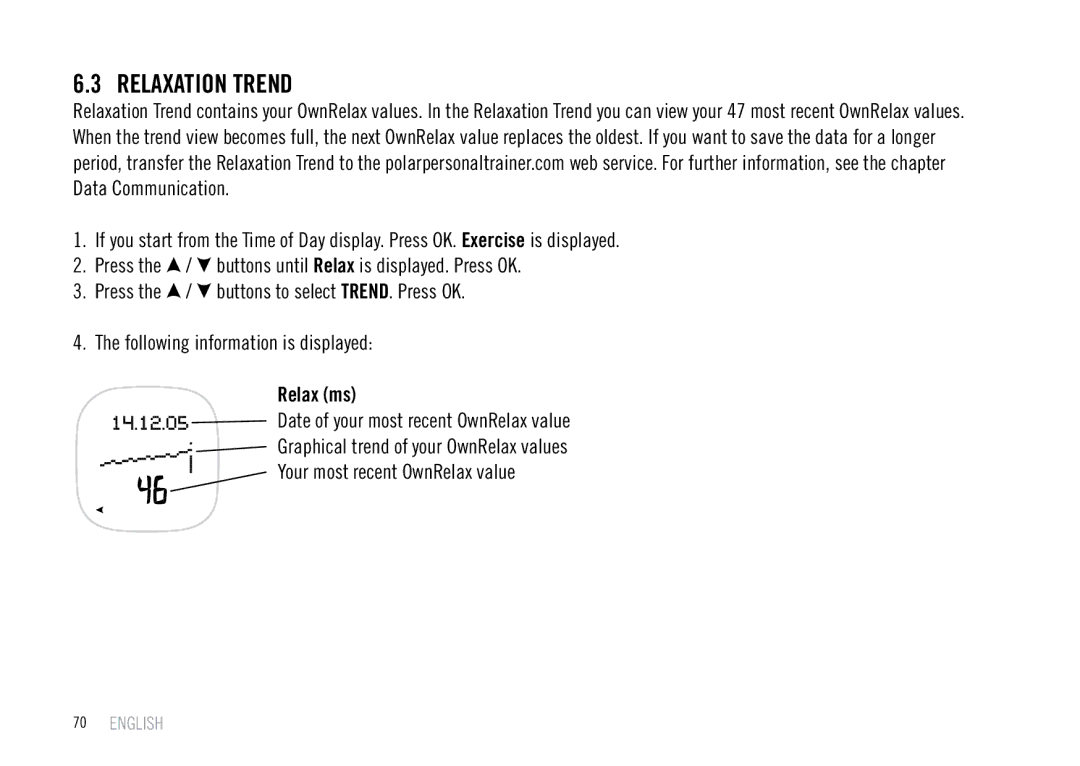 Polar F55 user manual Relaxation Trend, Relax ms 