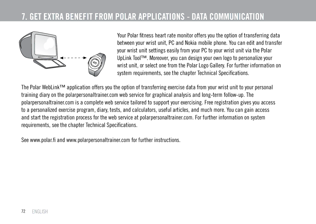 Polar F55 user manual GET Extra Benefit from Polar Applications Data Communication 