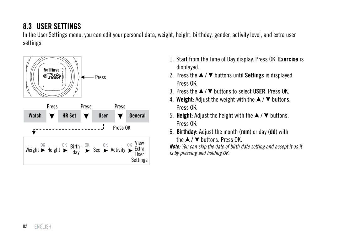 Polar F55 user manual User Settings 