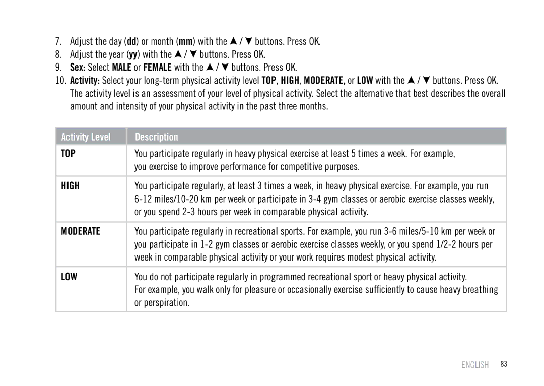 Polar F55 user manual You exercise to improve performance for competitive purposes, Or perspiration 