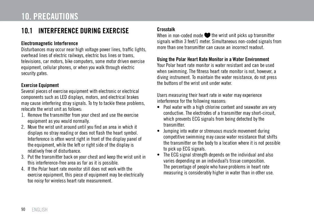 Polar F55 user manual Precautions 