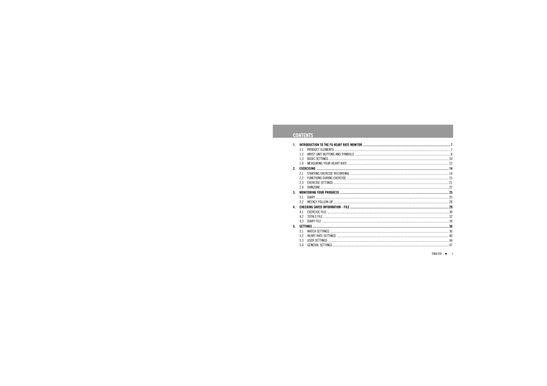 Polar F6TM user manual Contents 