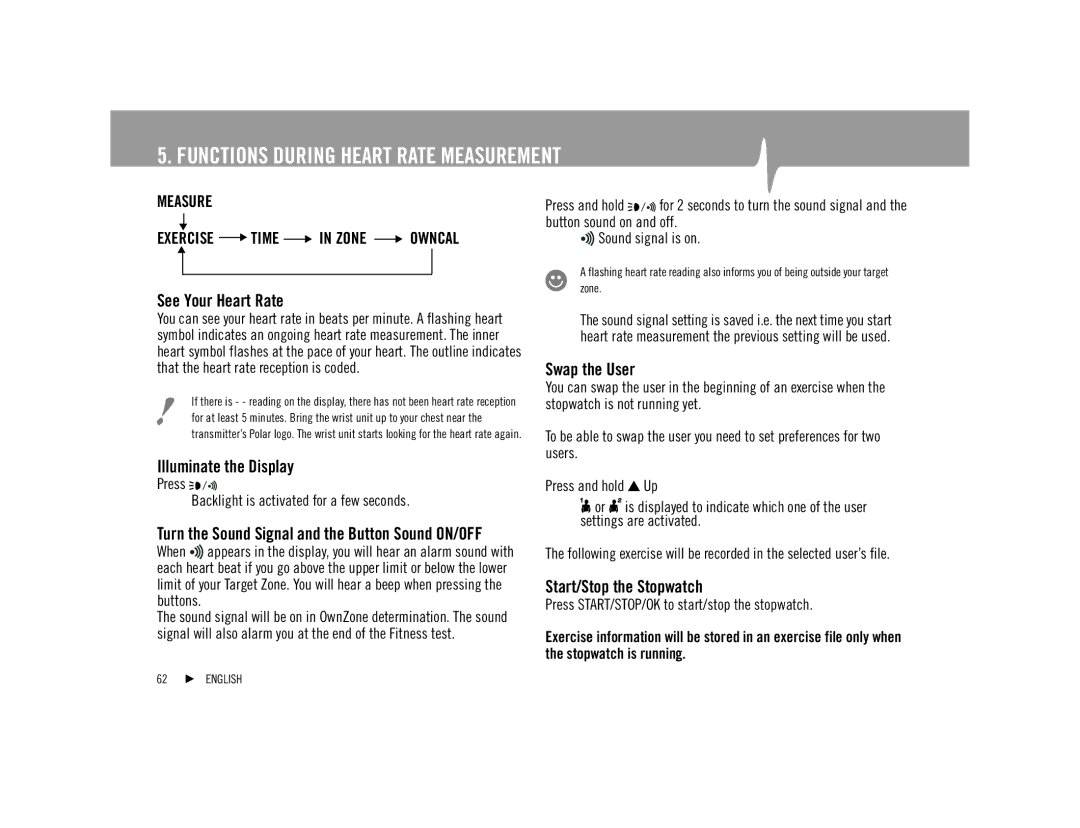 Polar F92tiTM user manual Functions During Heart Rate Measurement 