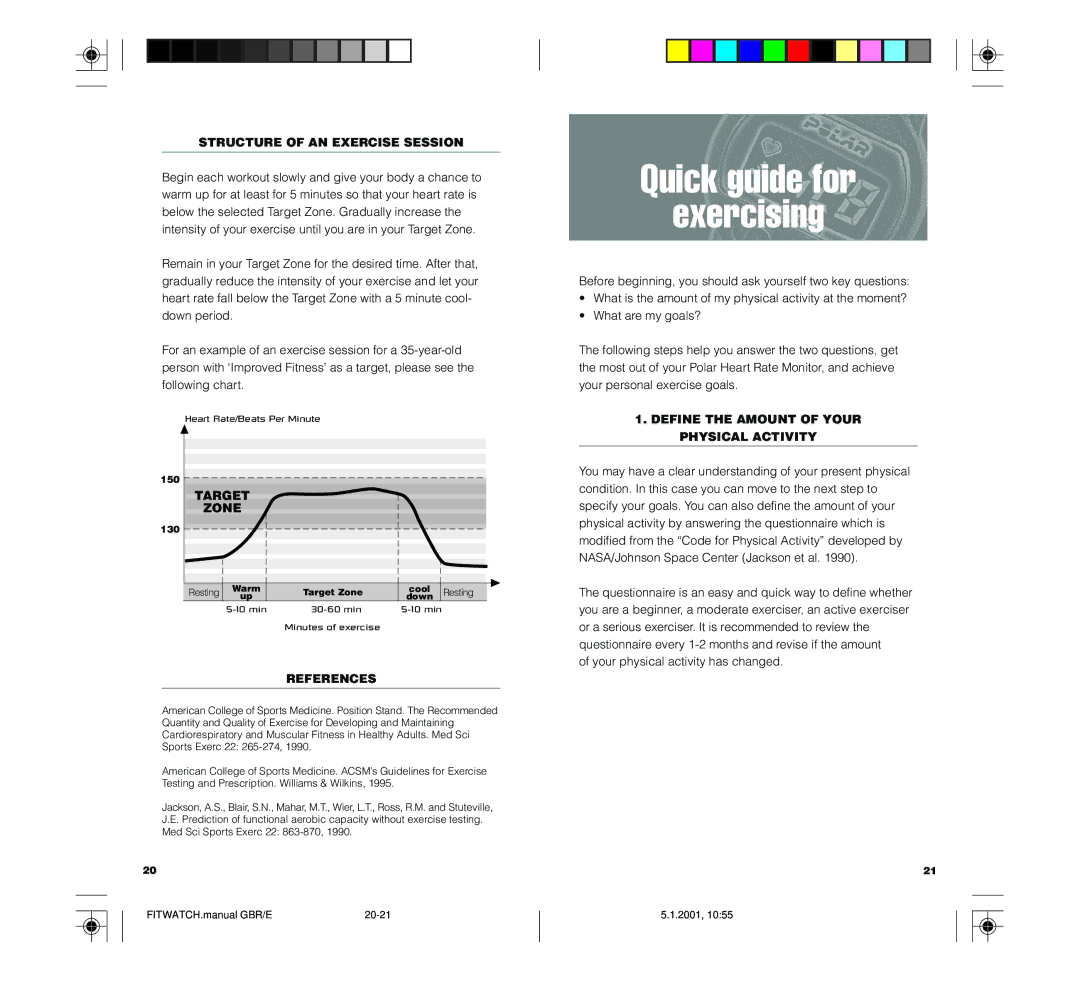 Polar FIN-90440 technical specifications Quick guide for Exercising, Structure of AN Exercise Session, References 