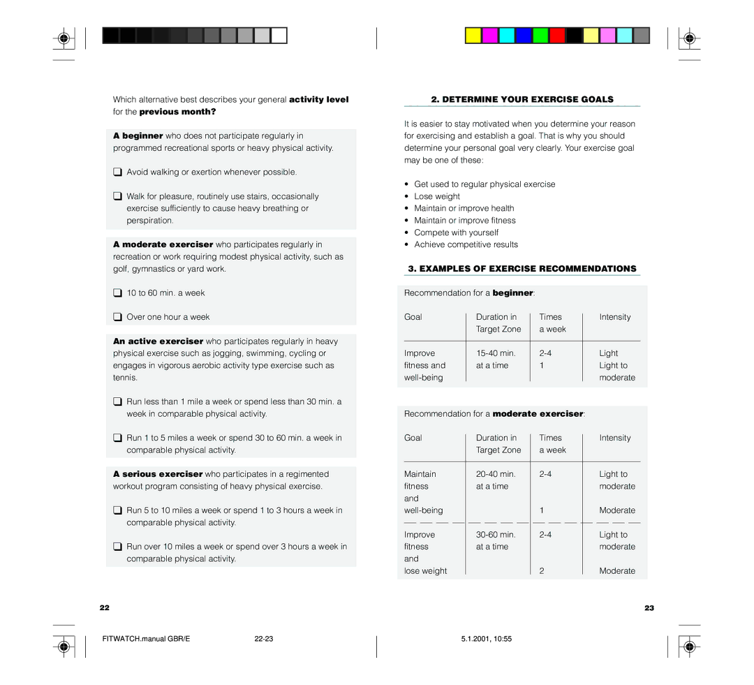 Polar FIN-90440 technical specifications Determine Your Exercise Goals, Examples of Exercise Recommendations 